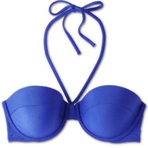 SHADE & SHORE WOMENS LIGHTLY LINED RIBBED HALTER BIKINI TOP